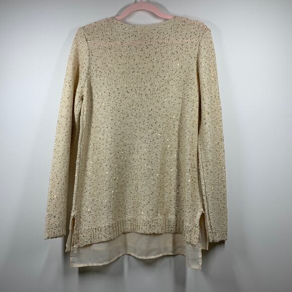FADED GLORY Beige Sequin Long Sleeve Knit Sweater Medium - Picture 2 of 10